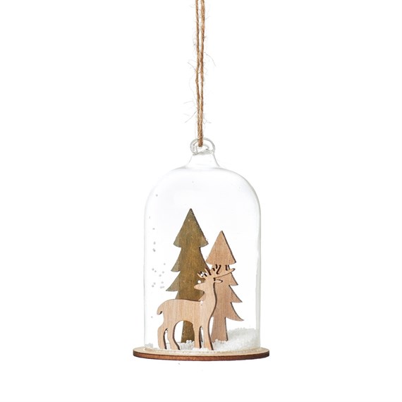 Natural Wood Stag In Forest Dome Bauble