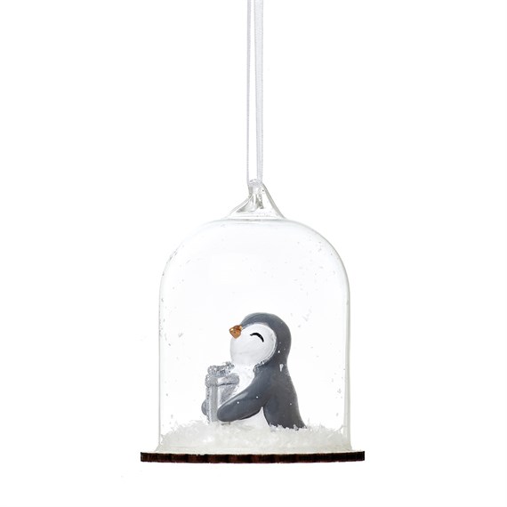 Penguin With Present Dome Bauble