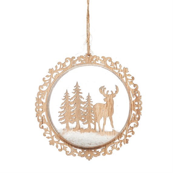 Natural Wood Stag In Forest Flat Bauble