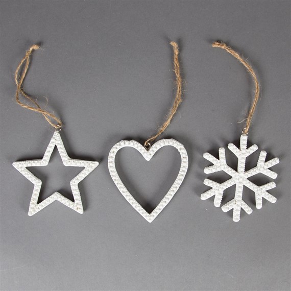 Sparkly Star,Snowflake,Heart Hanging Dec Ass-White