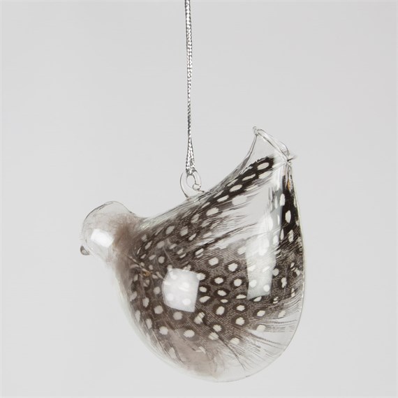Dainty Bird Glass Bauble with Spotted Feather