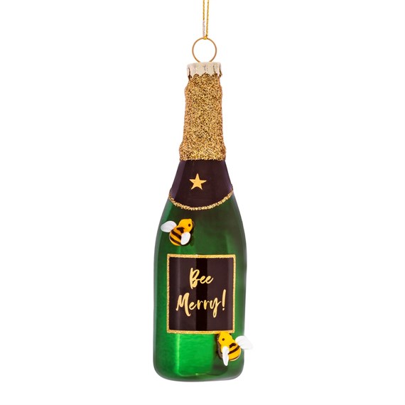 Bee Merry Champagne Bottle Shaped Bauble