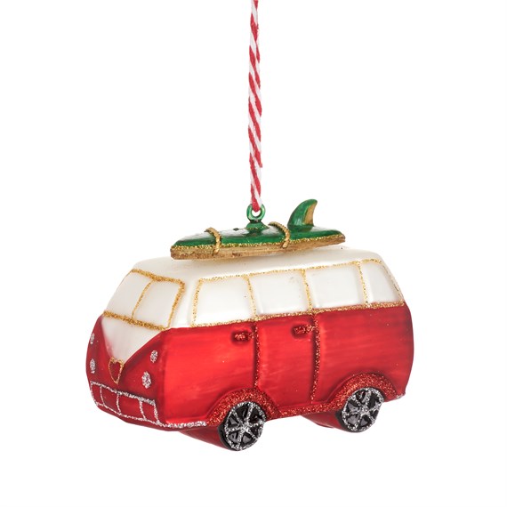 Camper with Surf Board Shaped Bauble
