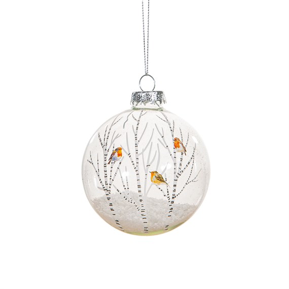 Winter Robins Glass Bauble