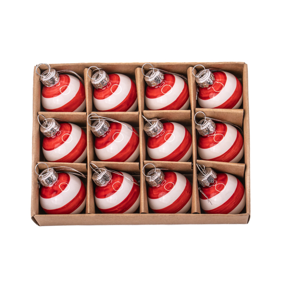 Mini Bauble Red & White Stripe -  Set of 12