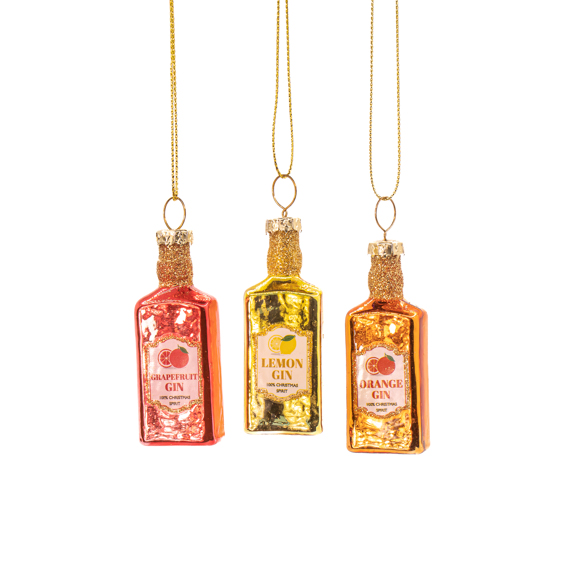 Flavoured Gin Bottle Mini Bauble  - Set of 3