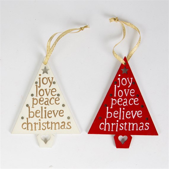 Joy Love Peace Believe Christmas Tree Decoration Assorted