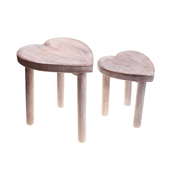 Brown Heart Stools - Set of 2