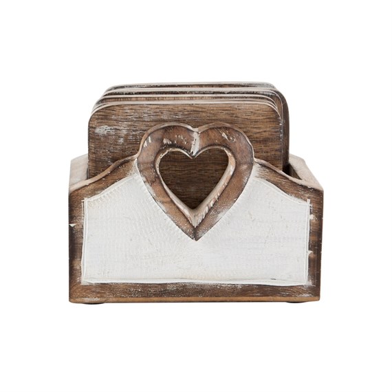 Wooden Heart Coaster Set