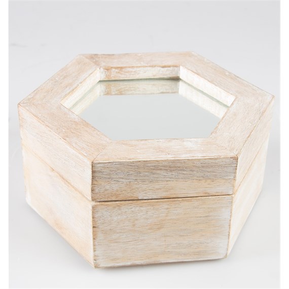 Wooden Hexagon Trinket Box with Mirror