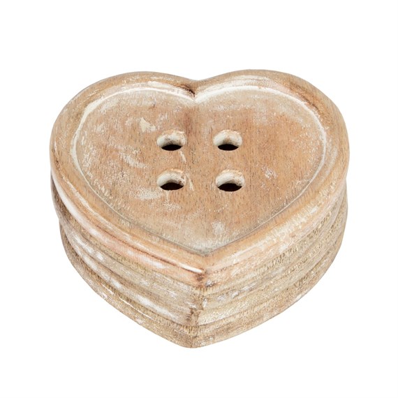Set of 4 Heart Button Wood Coasters