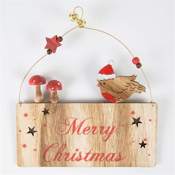 Merry Christmas Robin with Toadstools Plaque