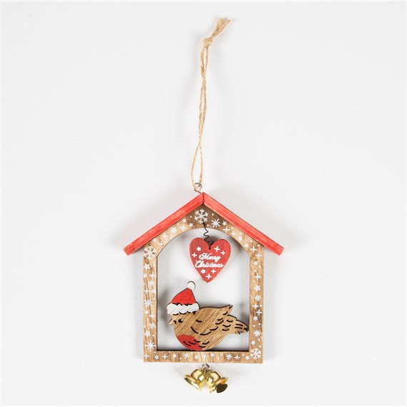 Merry Christmas House & Robin Hanging Decoration