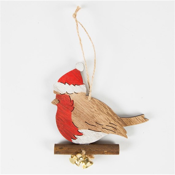 Robin with Bells & Hat Hanging Decoration