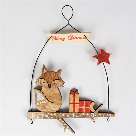 Merry Christmas Fox & Presents Hanging Decoration