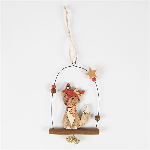 Festive Fox with Scarf Hanging Decoration