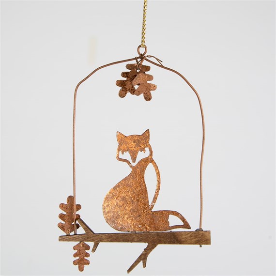 Woodland Fox on  Branch Hanging Decoration