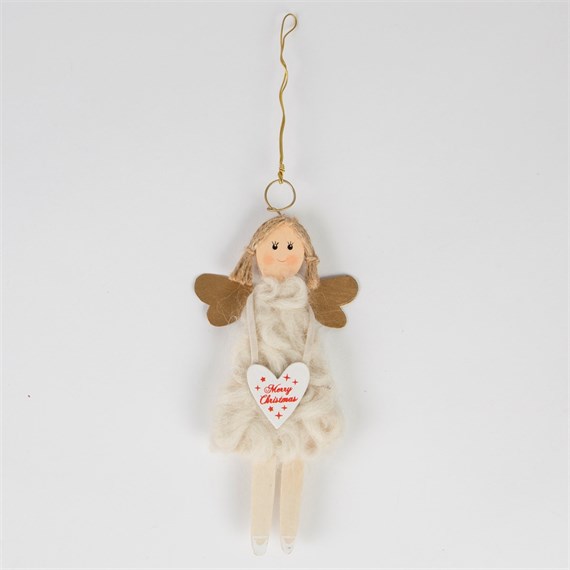 Gold Angel with Heart Hanging Decoration
