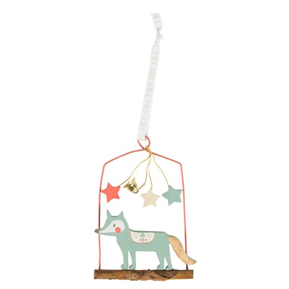 Blue Fox with Stars & Bell Hanging Decoration