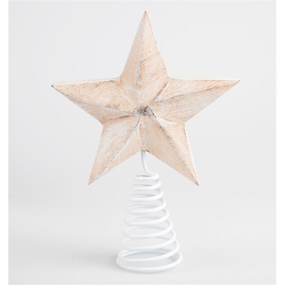 Festive Wooden Star Tree Topper Whitewash