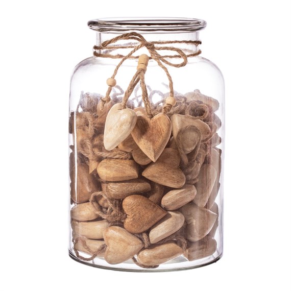 Mini Wooden Hearts in Glass Jar - 90 Assorted