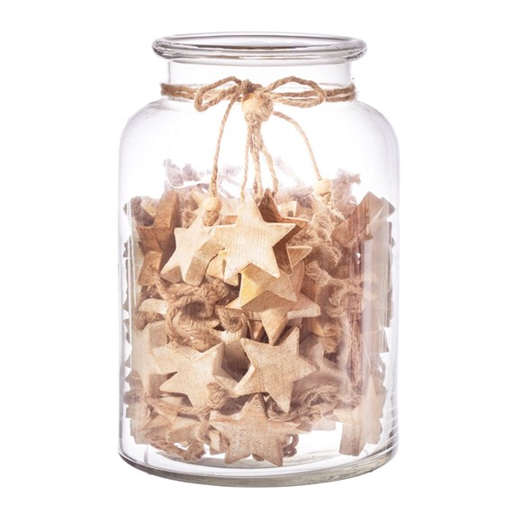 Mini Wooden Stars in Glass Jar - 90 Assorted