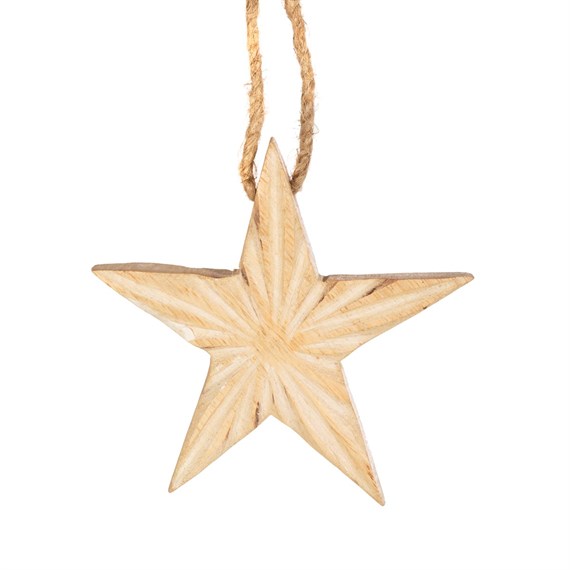 Natural Wood Whitewashed Star Hanging Decoration