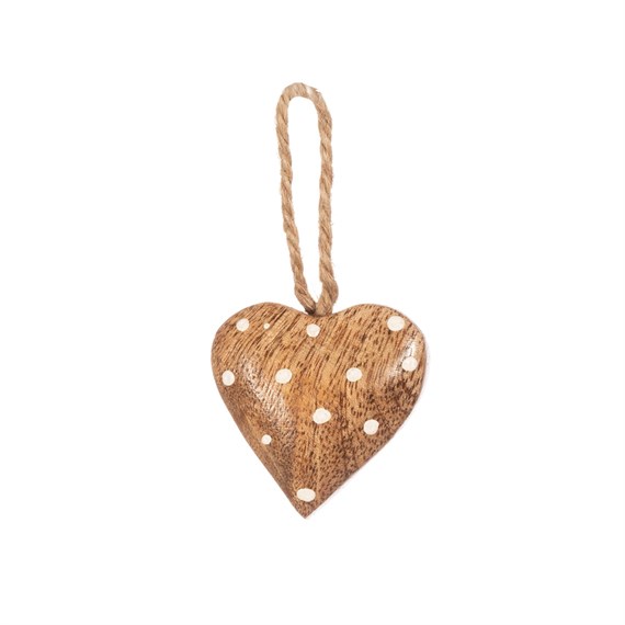 Polka Dot Natural Wood Heart Mini