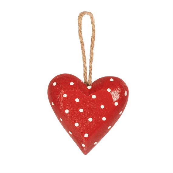 Red Polka Dot Wooden Heart