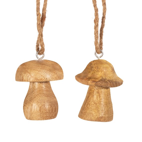 Natural Wood Mushroom Hanging Decoration Small Assorted