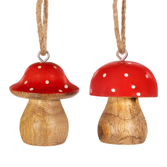 Red & White Wooden Mushroom Hanging Decoration Small Assorted
