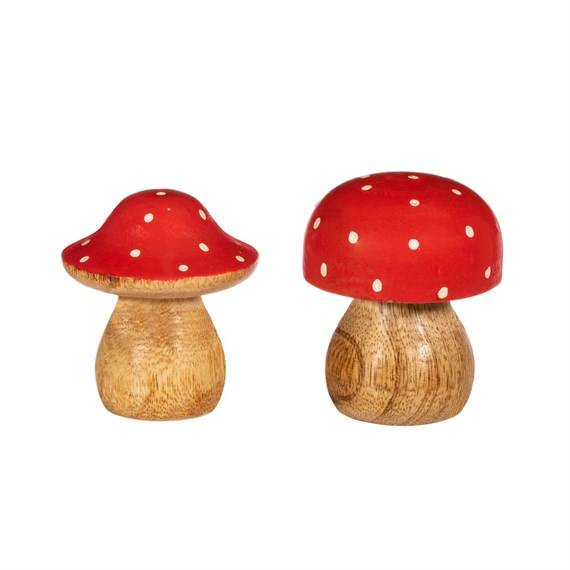 Red & White Wooden Mushroom Standing Decoration Small Assorted