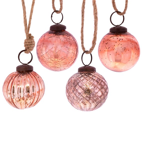Copper Crackle Glass Bauble - Set of 4