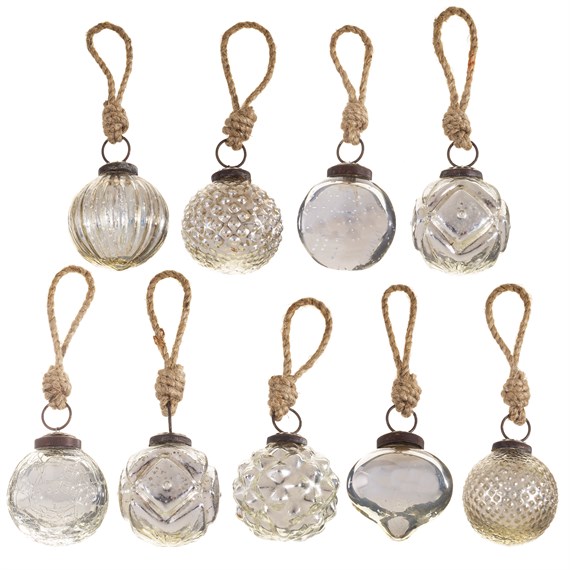 Silver Crackle Glass Mini Bauble - Set of 9