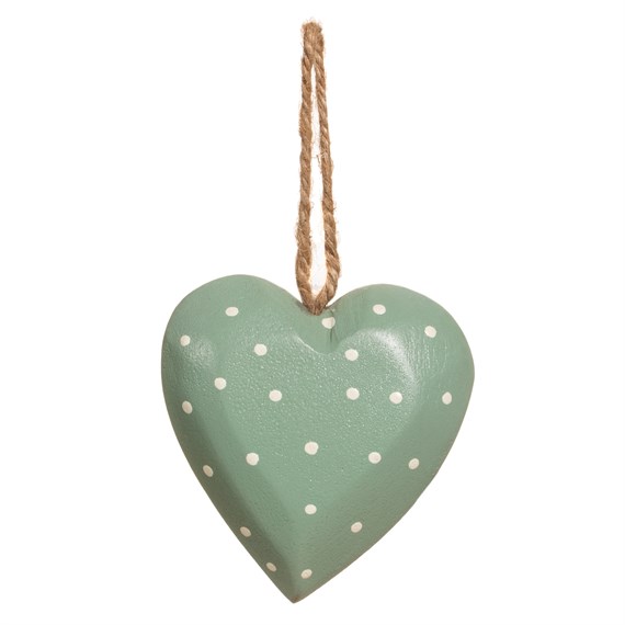 Green Polka Dot Wooden Heart