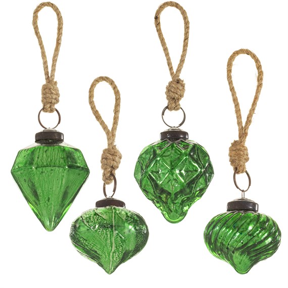 Green Crackle Glass Assorted Shaped Bauble -  Set of 4