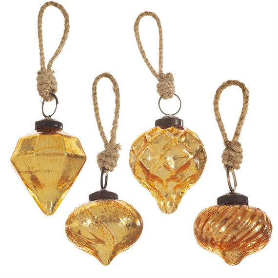 Copper Crackle Glass Assorted Shaped Bauble -  Set of 4