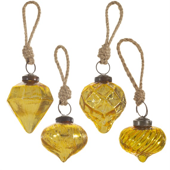 Gold Crackle Glass Assorted Shaped Bauble -  Set of 4