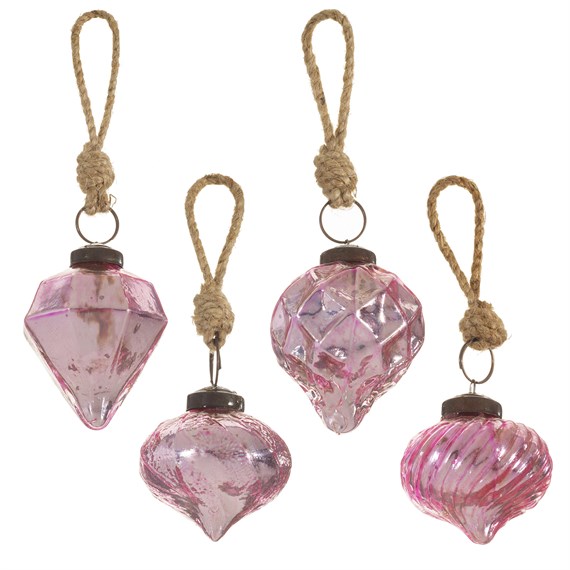 Pink Crackle Glass Assorted Shaped Bauble - Set of 4