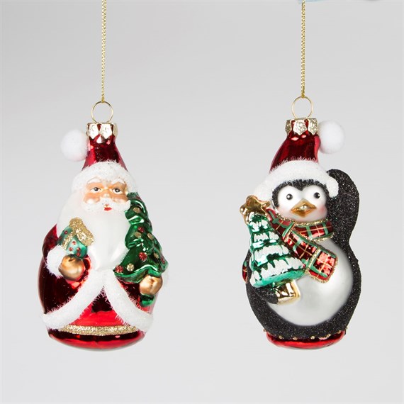 Glitzy Santa & Penguin Hanging Decoration Assorted