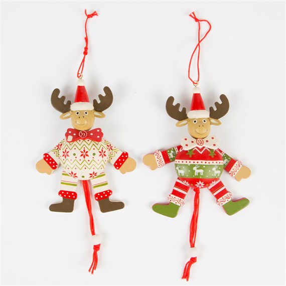 Dancing Round Nordic Reindeer Pull Along Decoration Assorted