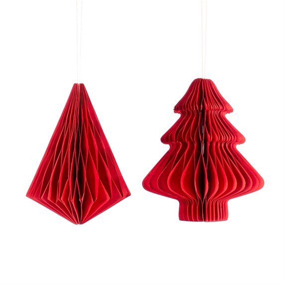 Red Tree & Diamond Paper Honeycomb Hanging Decoration - Assorted
