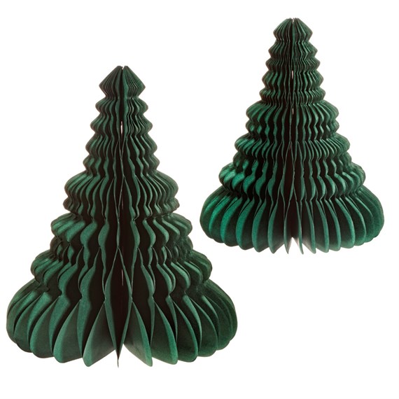 Forest Green Honeycomb Tree  Standing Decoration - Set of 2