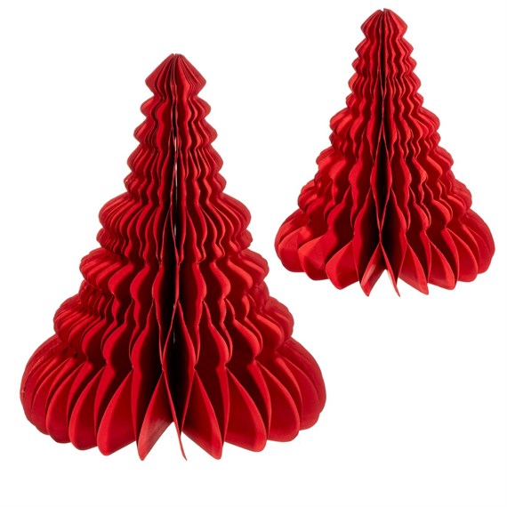 Red Honeycomb Tree Standing Decoration - Set of 2