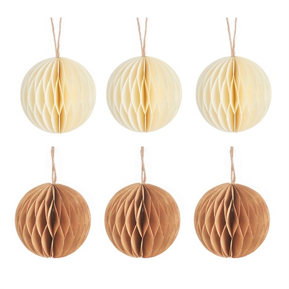 Cream & Kraft Paper Decorations - Set of 6