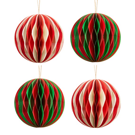 Red, White & Green Honeycomb Paper Hanging Decorations - Set of 4