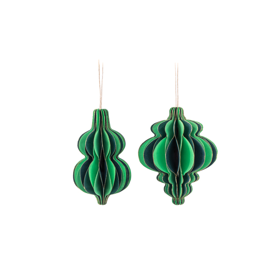 Two Tone Green Gold Trimmed Honeycomb Paper Decoration - Assorted