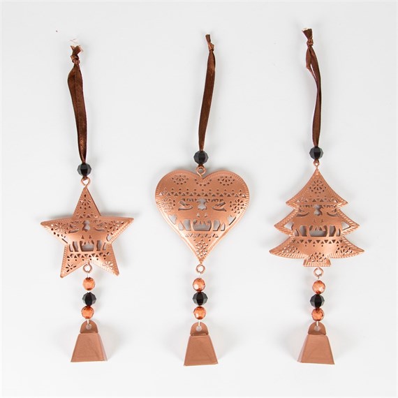 Copper Hanging Christmas Decorations with Bell Assorted