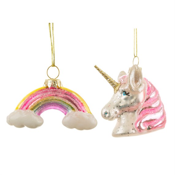 Rainbow Unicorn Shaped Baubles - Set of 2