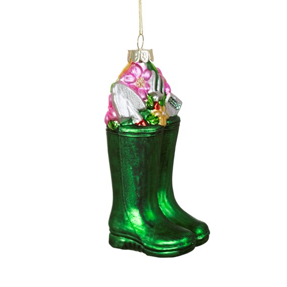 Wellington Boots Shaped Bauble Green